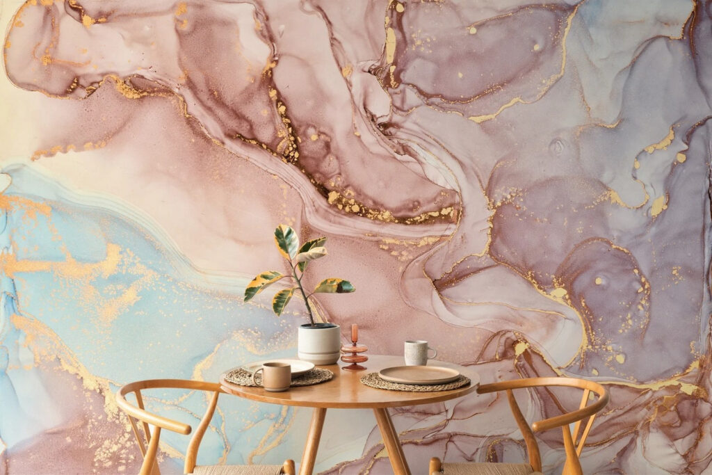 Abstracte wervelingen in zachte kleuren — interieur 1
