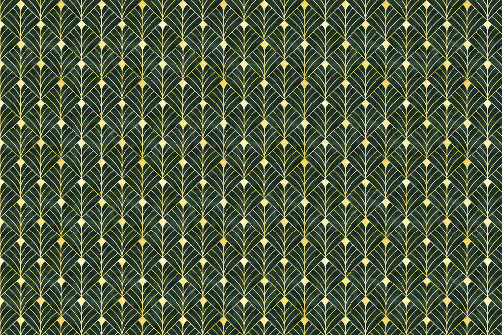 Groene waaiers, gouden lijnen — volledig ontwerp
