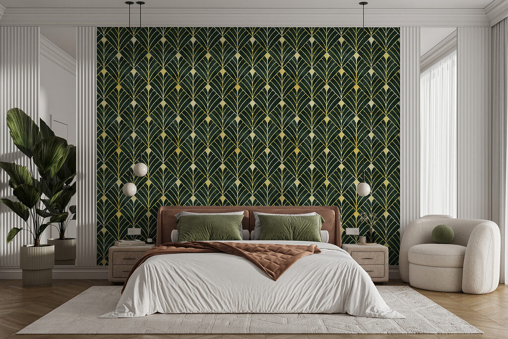 Groene waaiers, gouden lijnen — interieur 5