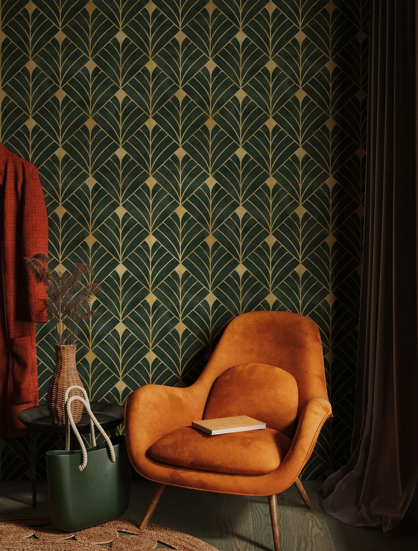 Groen en geel patroon in een interieur