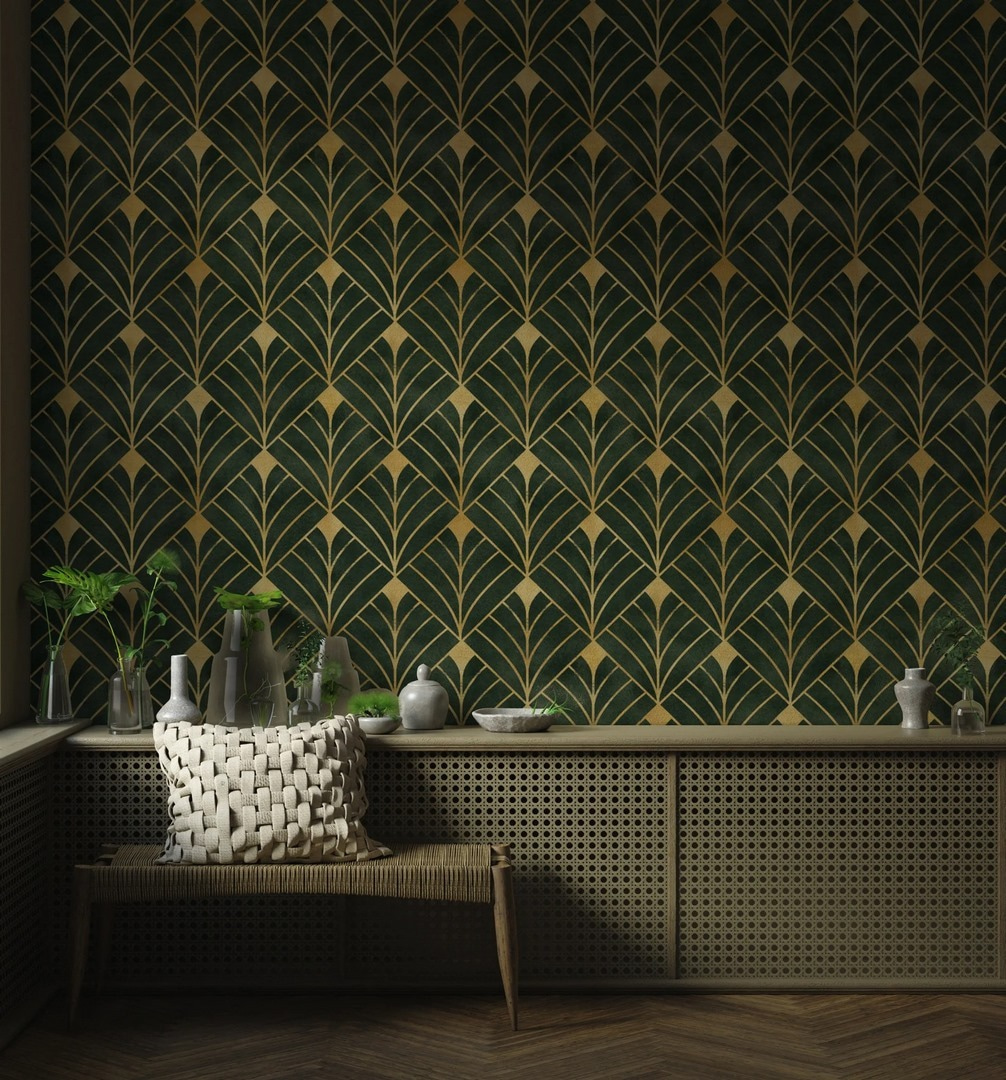 Groene waaiers, gouden lijnen — interieur 2