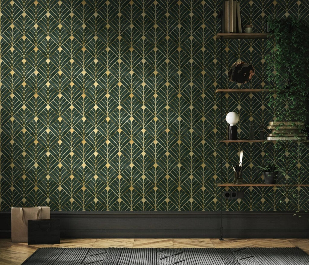 Groene waaiers, gouden lijnen — interieur 3