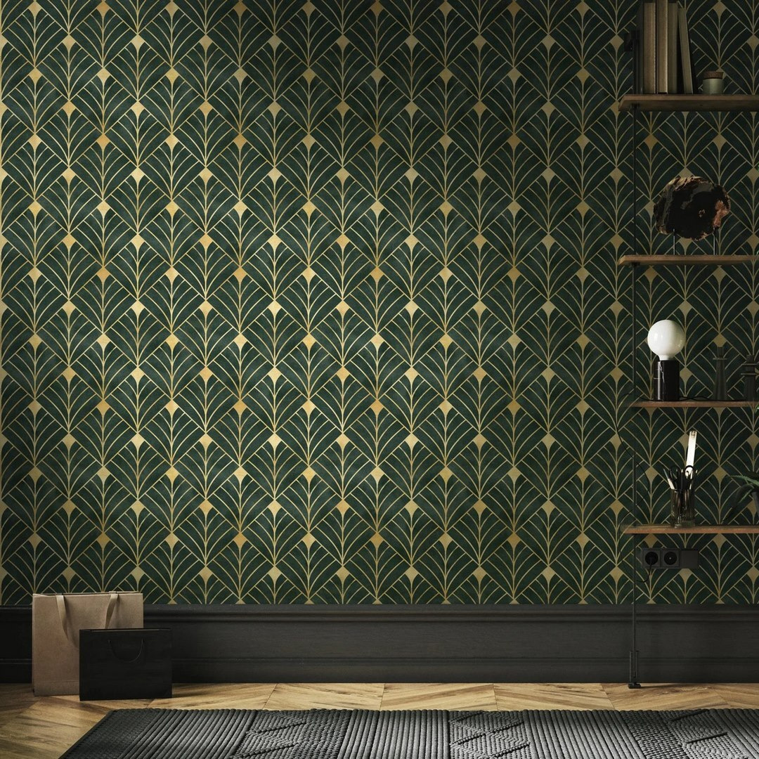 Groene waaiers, gouden lijnen — interieur 4