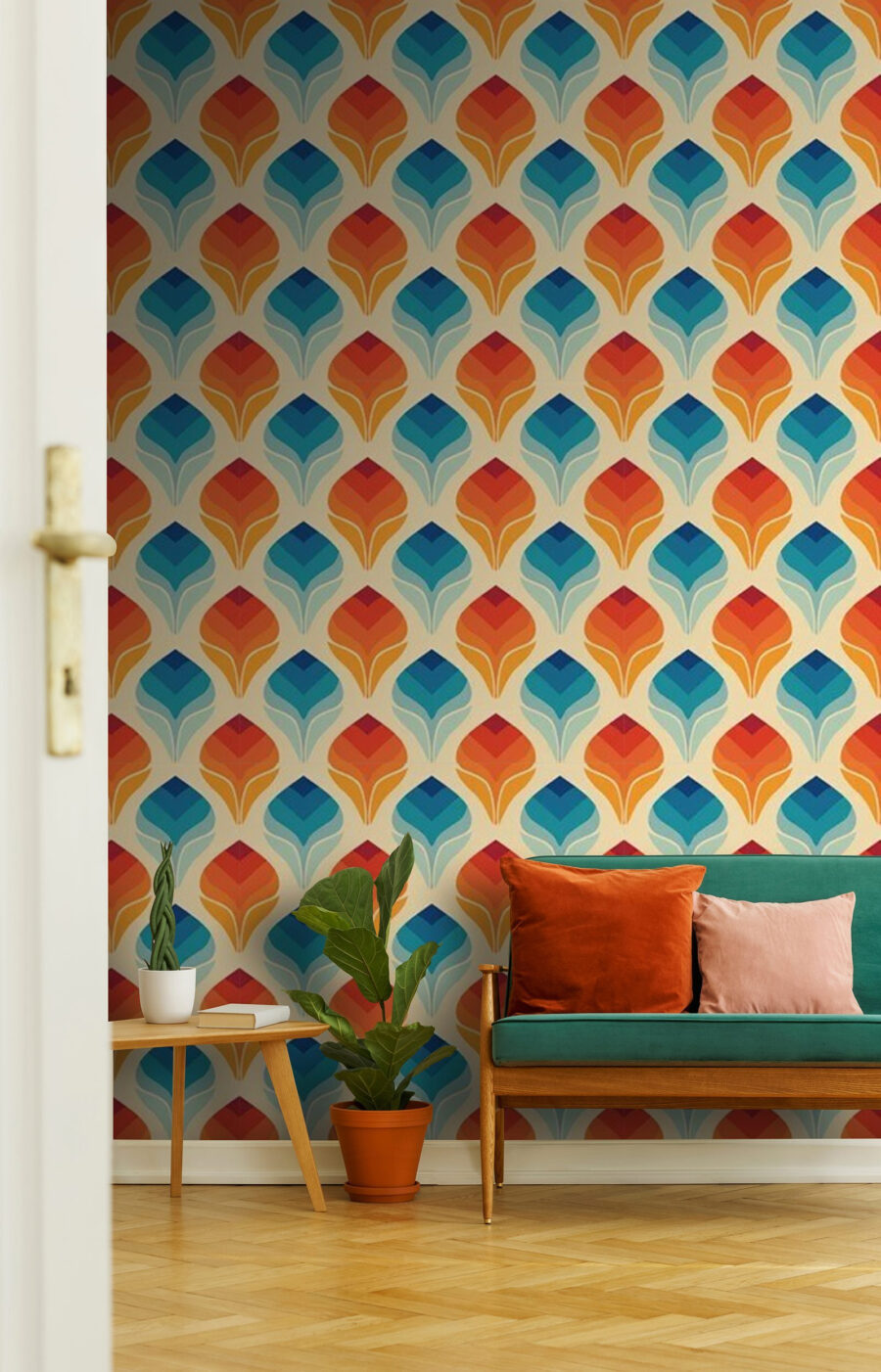 Kleurige schubben in rijen — interieur 2