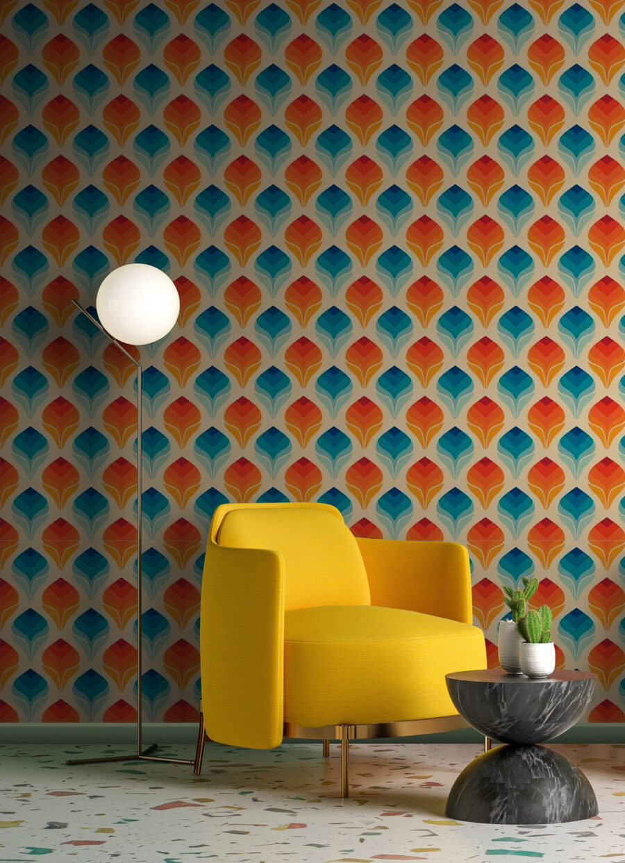 Kleurige schubben in rijen — interieur 3