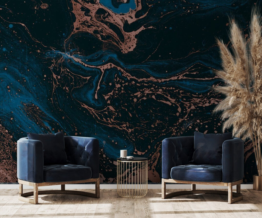Koperkleurige stromen door diepblauw — interieur 3