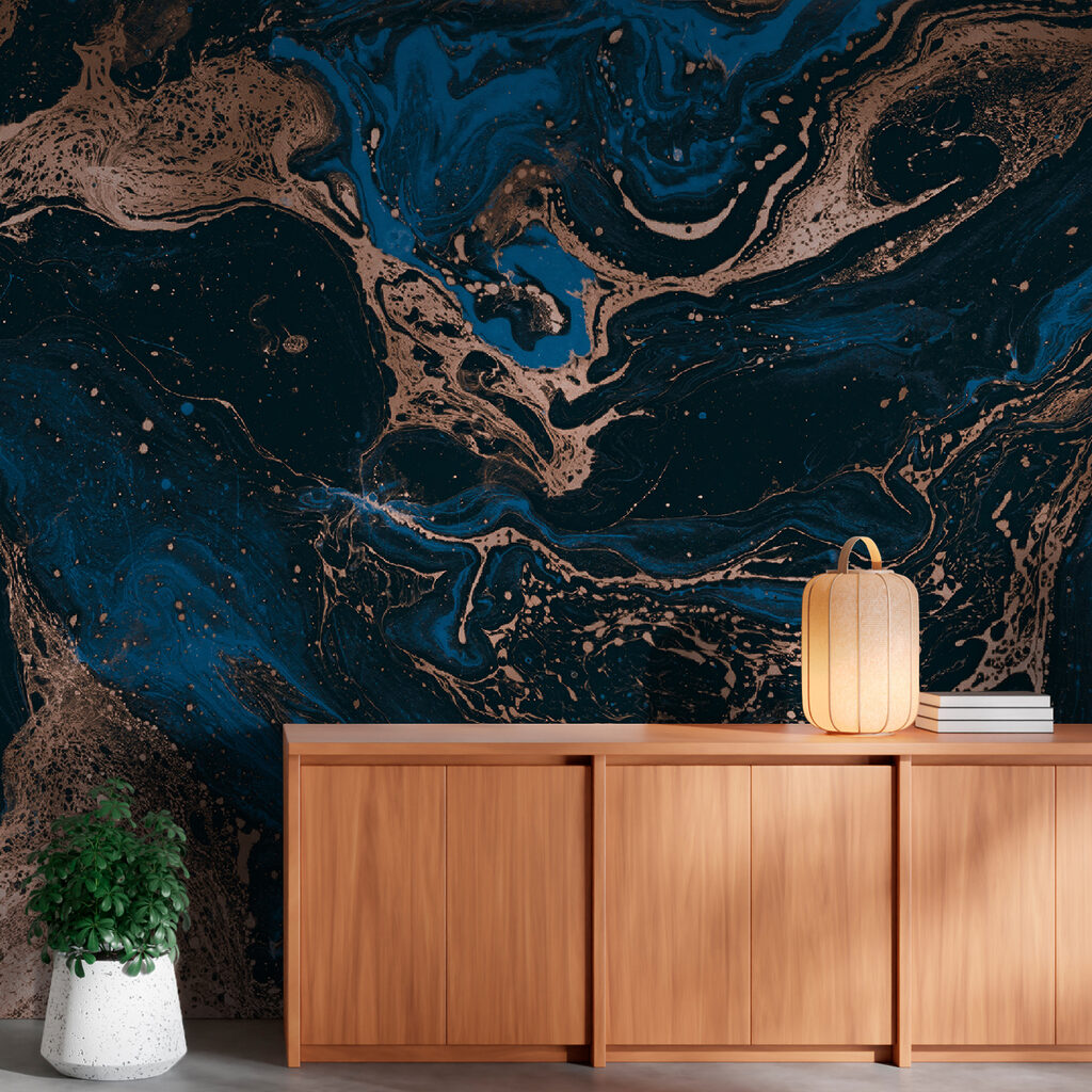 Koperkleurige stromen door diepblauw — interieur 5