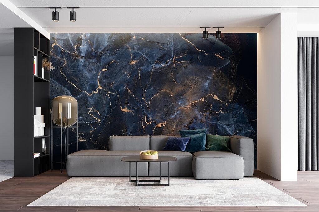 Blauwe kleurcellen met goudlijnen — interieur 4