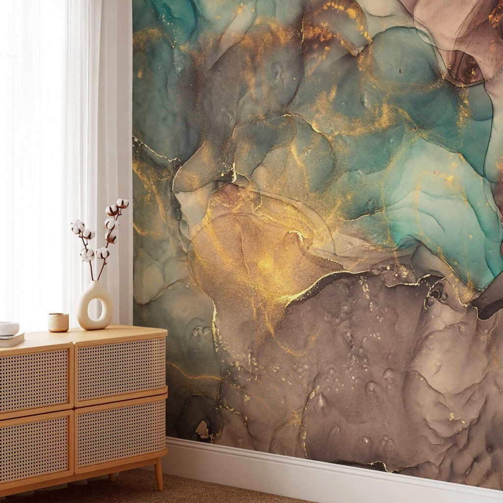 Aardetinten met turkooizen vlakken — interieur 3