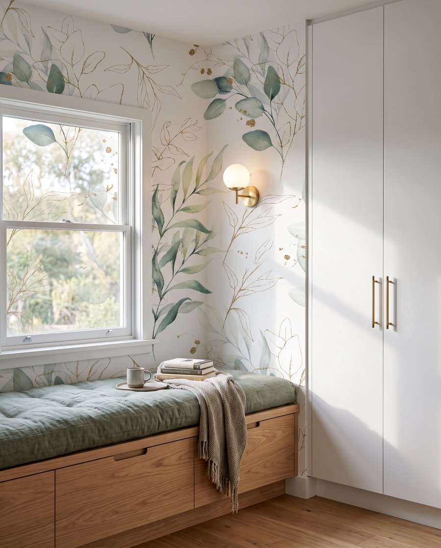 Patroon van bladeren en bessen in een interieur