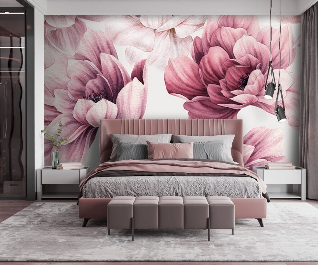 Roze dahlia's op wit — interieur 2