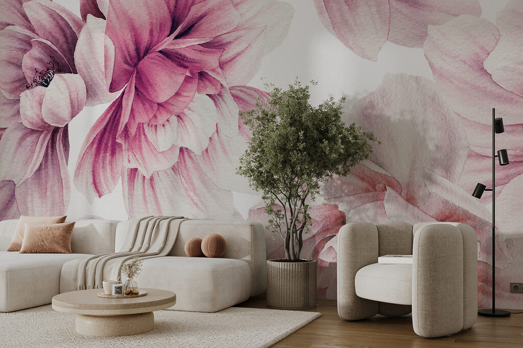 Roze dahlia's op wit — interieur 5