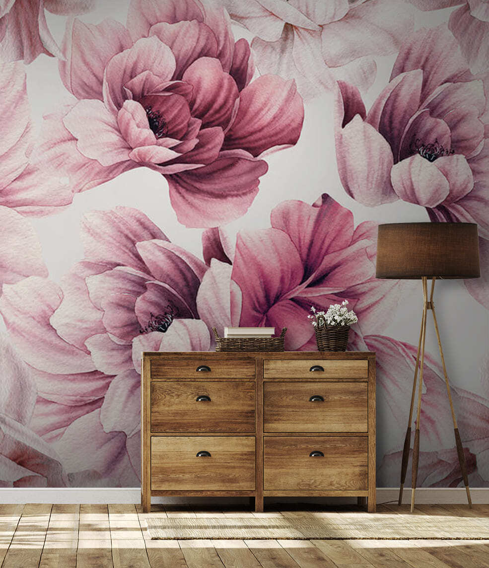Roze dahlia's op wit — interieur 3