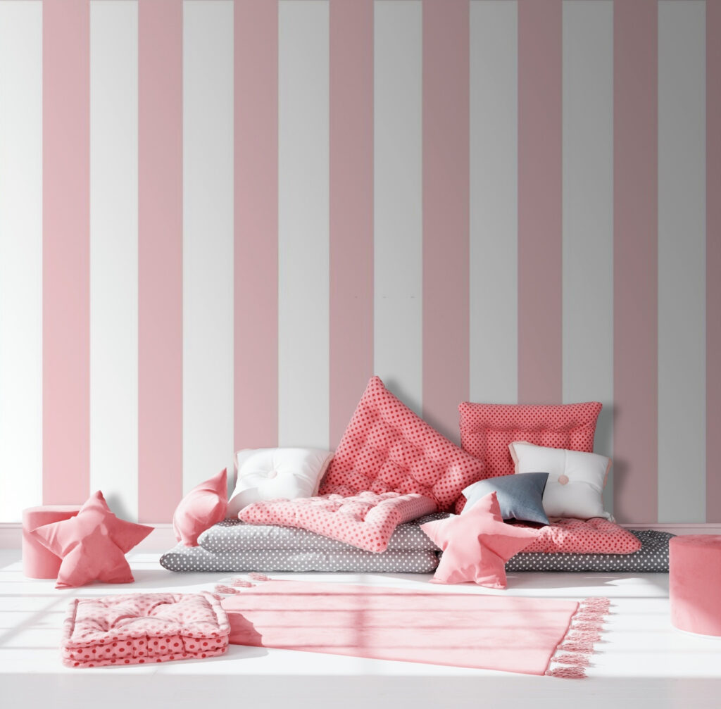 Roze strepen op roomwit — interieur 2