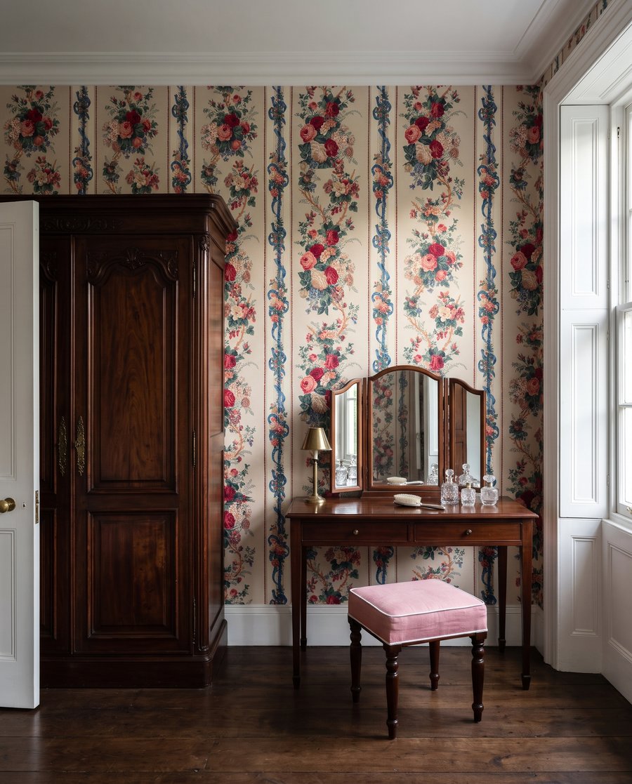 Rozenboeketten tussen sierlinten in een interieur