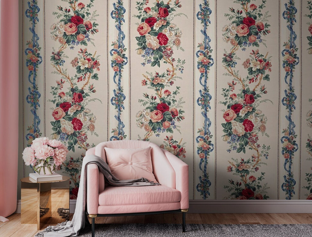 Vintage bloemenpatroon met linten in een interieur