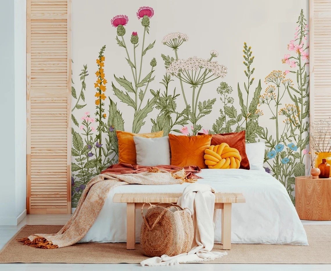 Veldbloemen onder roze lucht — interieur 2