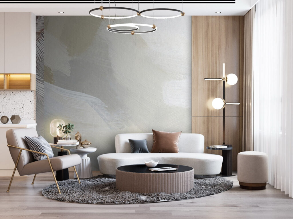 Brede penseelstreken in roomgrijs — interieur 3