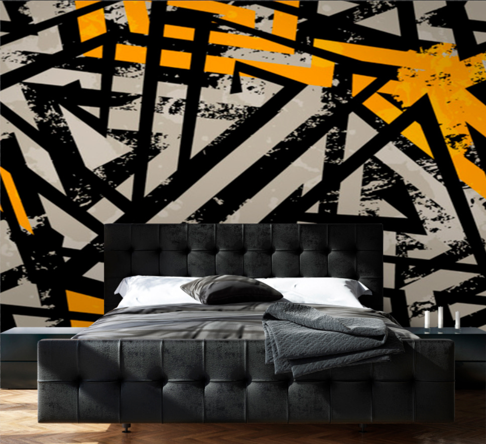 Zwarte kruislijnen met geel — interieur 2