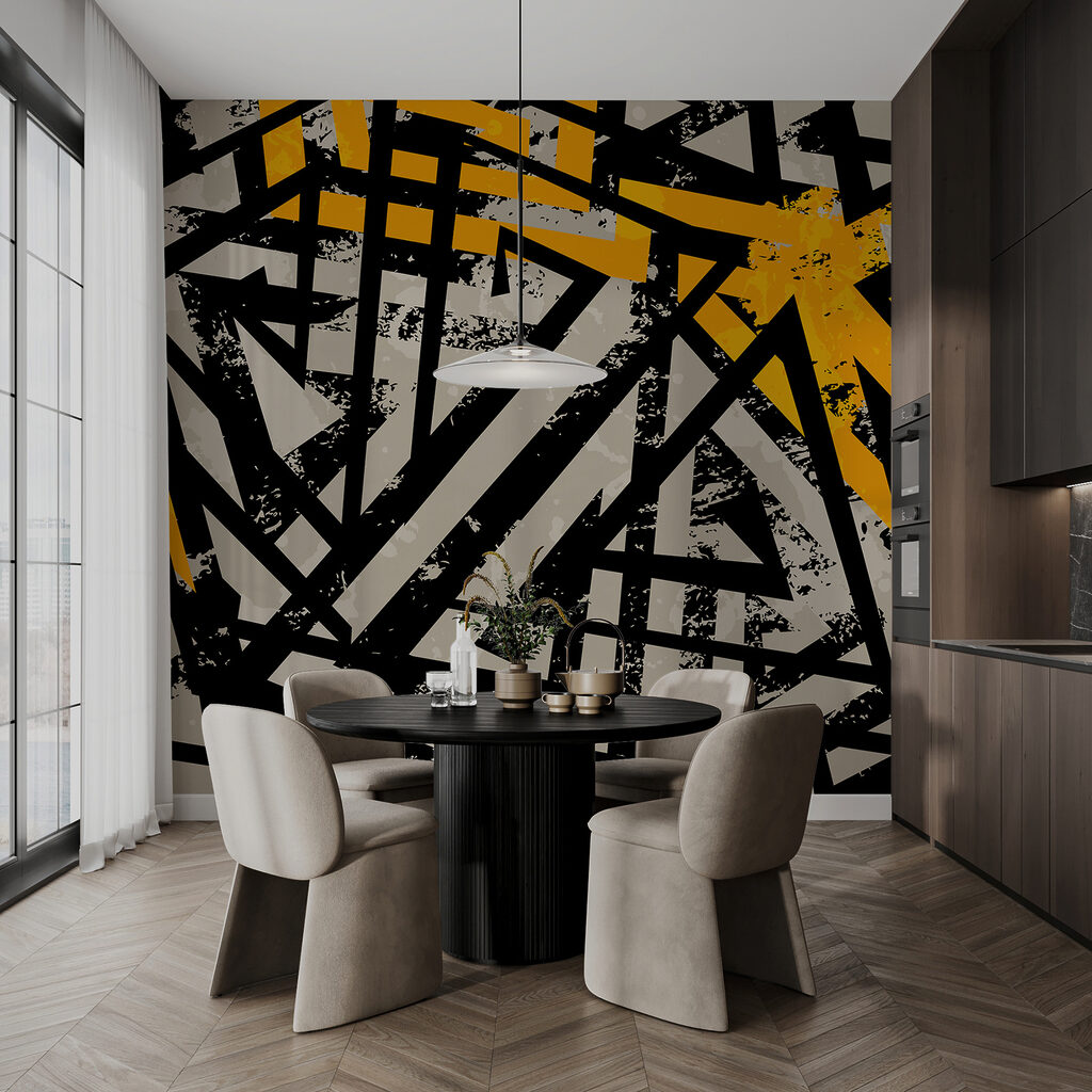 Zwarte kruislijnen met geel — interieur 4