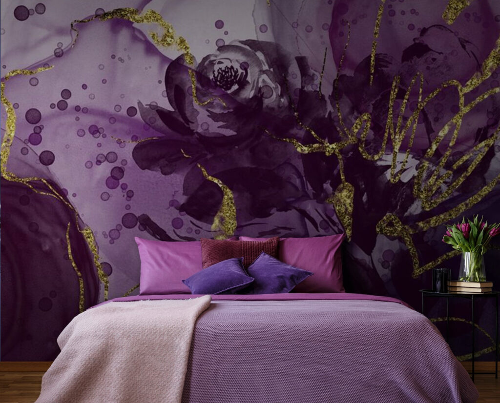 Paarse rozen met goudlijnen — interieur 2