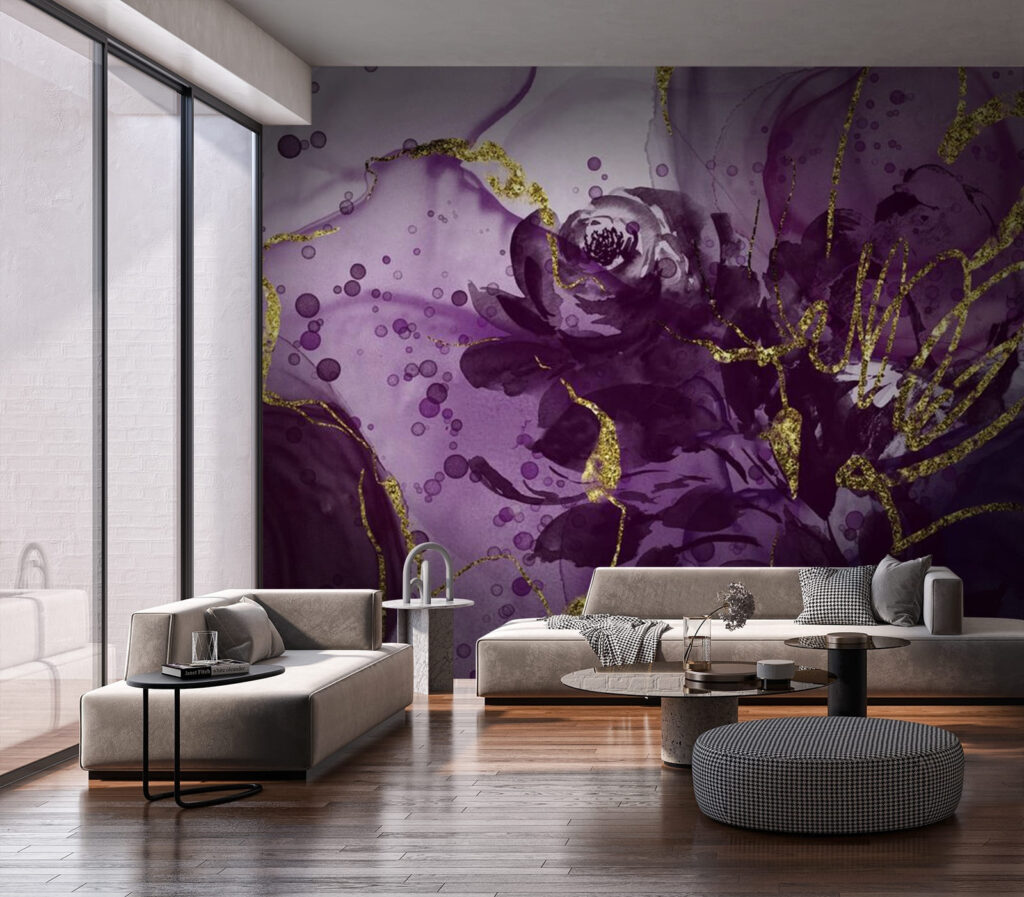 Paarse rozen met goudlijnen — interieur 1
