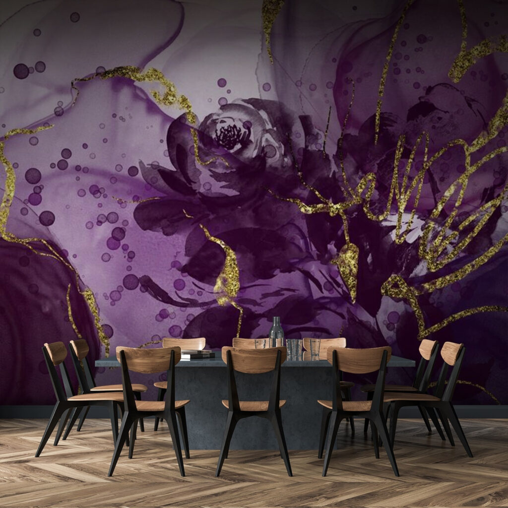 Paarse rozen met goudlijnen — interieur 3