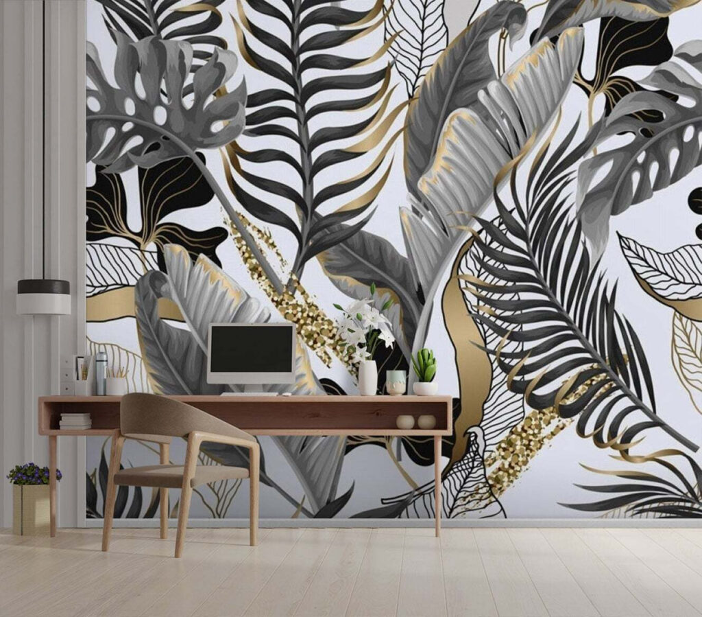 Grijze bladeren met goudaccenten — interieur 2