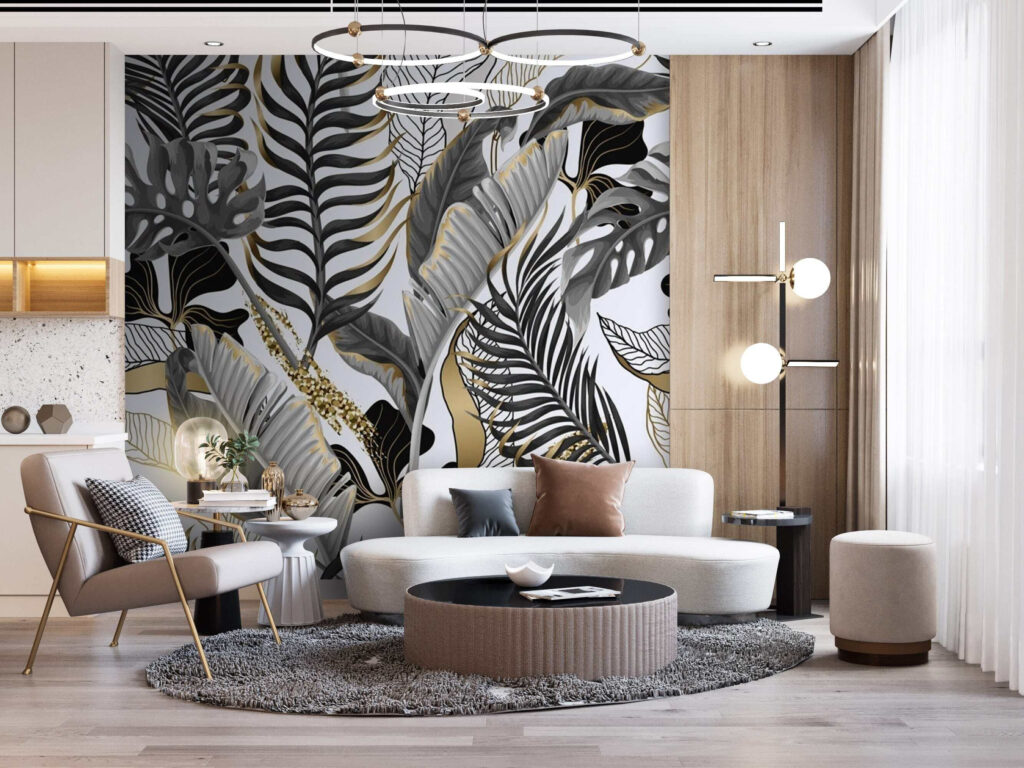 Grijze bladeren met goudaccenten — interieur 3