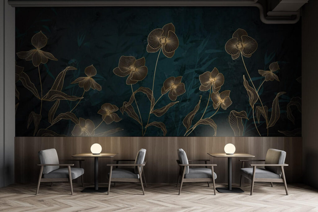 Gouden bloemlijnen op petrol — interieur 3