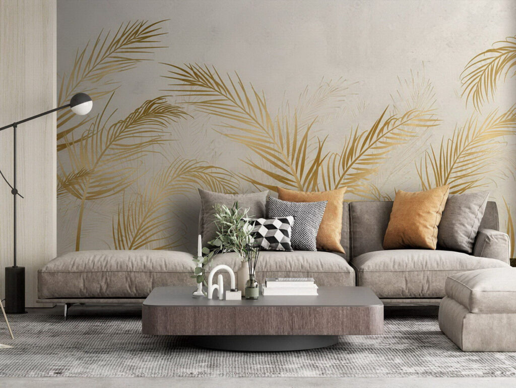 Gouden palmveren op roomwit — interieur 3
