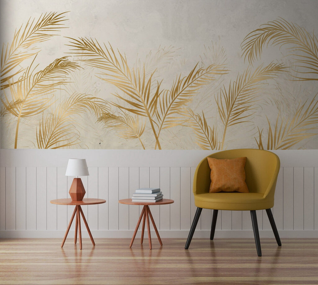 Gouden palmveren op roomwit — interieur 1