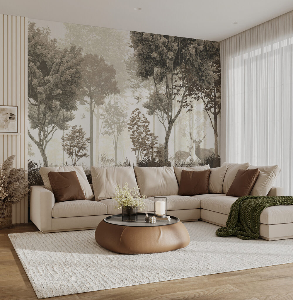 Herten tussen bleke boomstammen — interieur 6