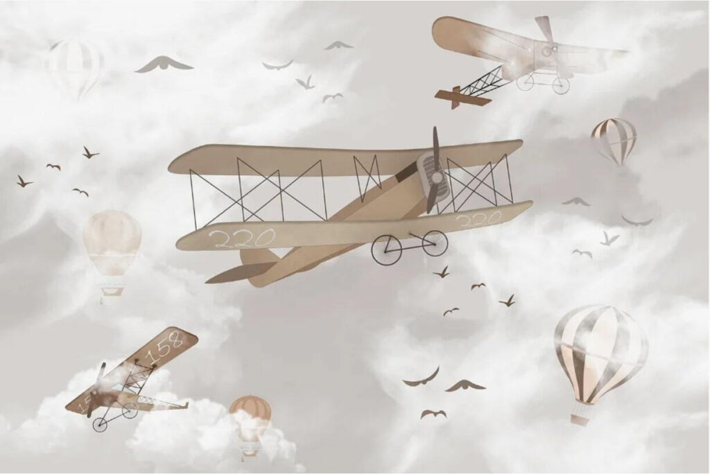 Oude vliegtuigen tussen wolken — volledig ontwerp