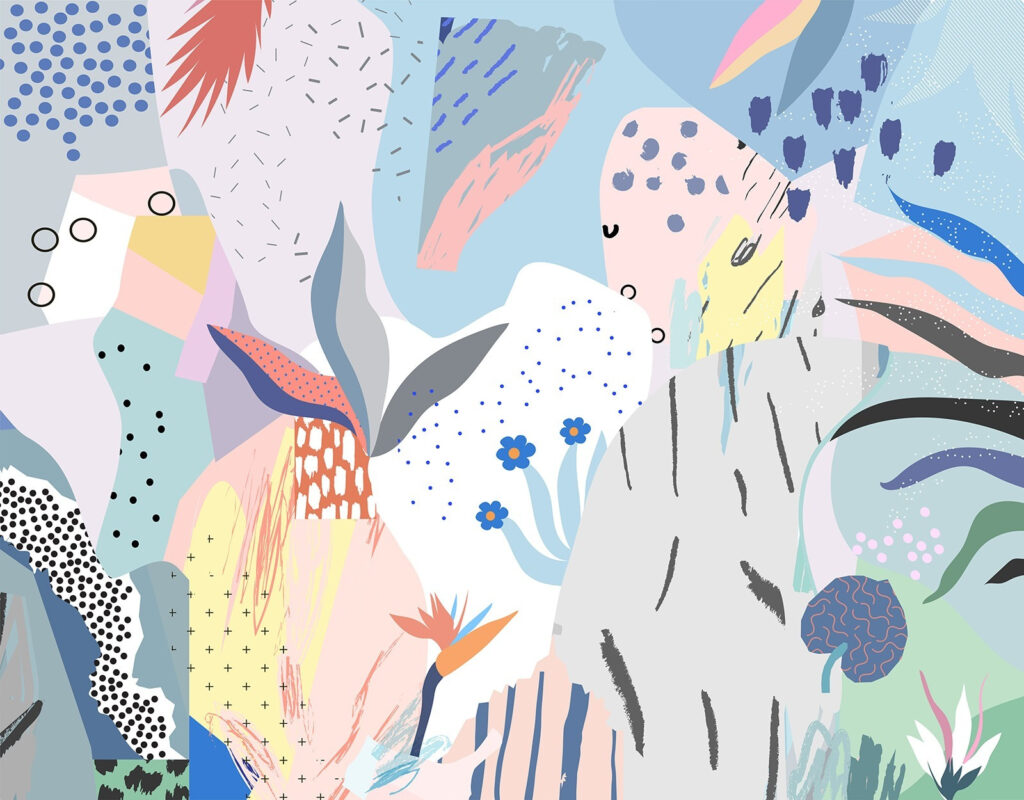 Kleurrijke kunst met verschillende vormen en kleuren — volledig ontwerp