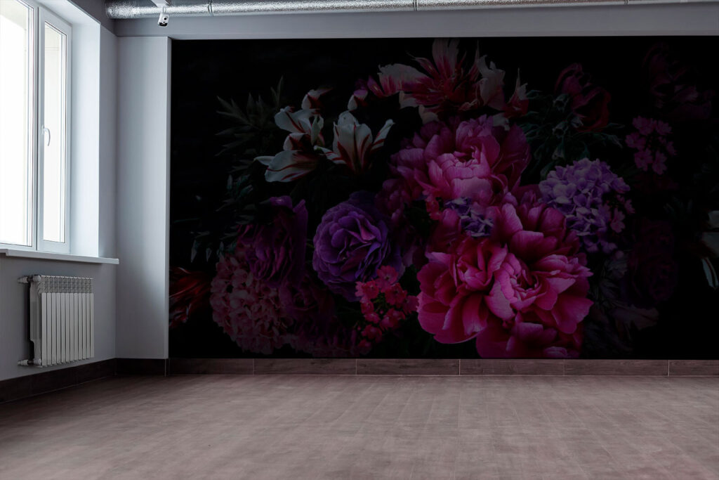 Paarsrode bloemen bij nacht — interieur 3