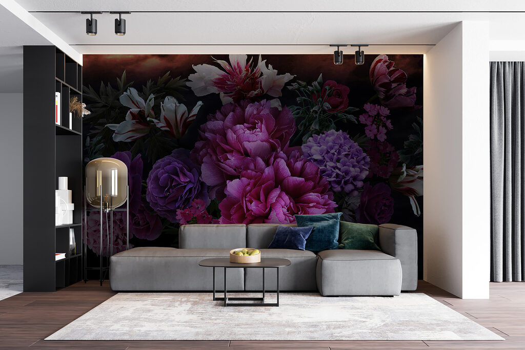 Paarsrode bloemen bij nacht — interieur 5