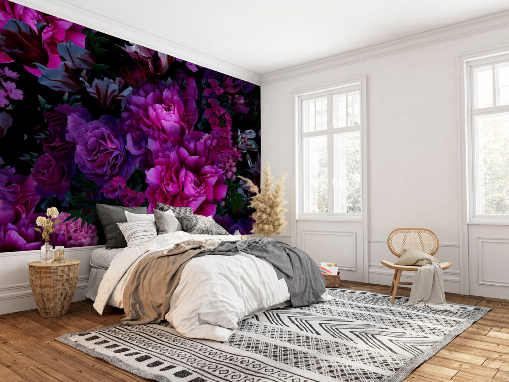 Paarse bloemen, diepe schaduw — interieur 1
