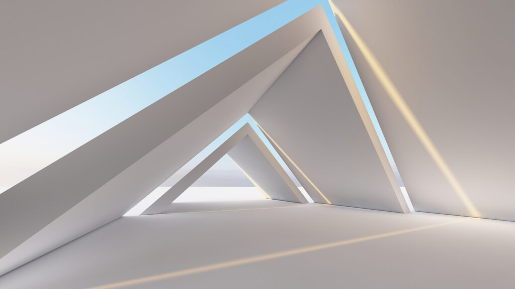 Driehoekige gang, blauwe lucht — volledig ontwerp