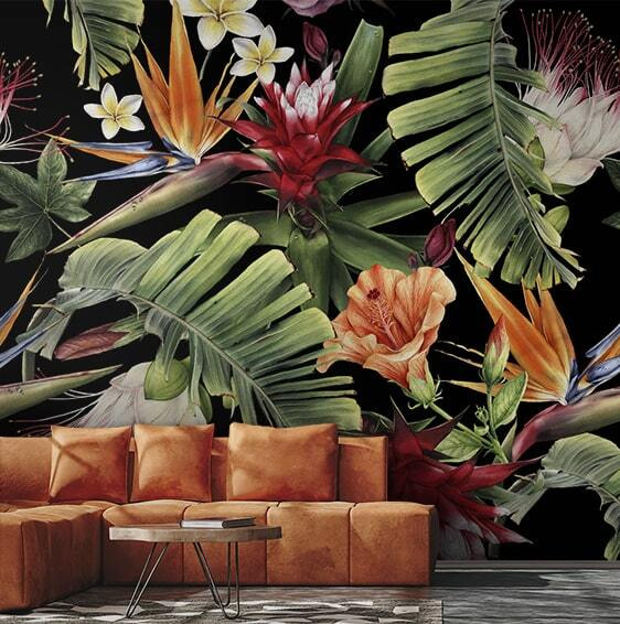 Tropische bloemen op nachtzwart — interieur 1