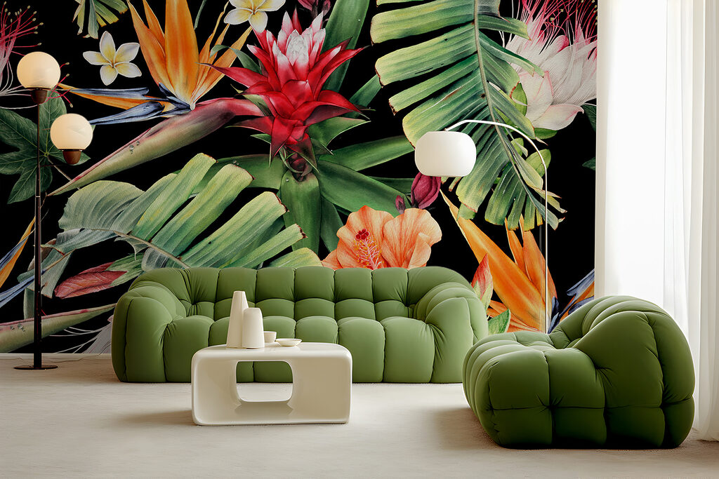 Tropische bloemen op nachtzwart — interieur 4