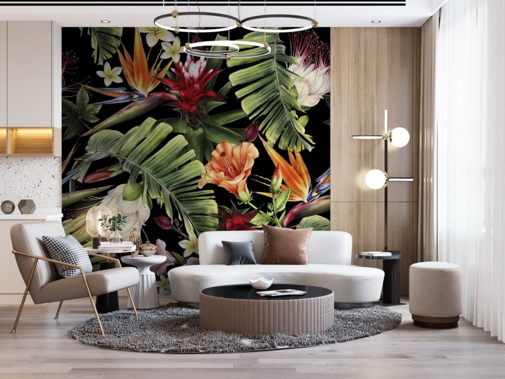 Tropische bloemen op nachtzwart — interieur 3