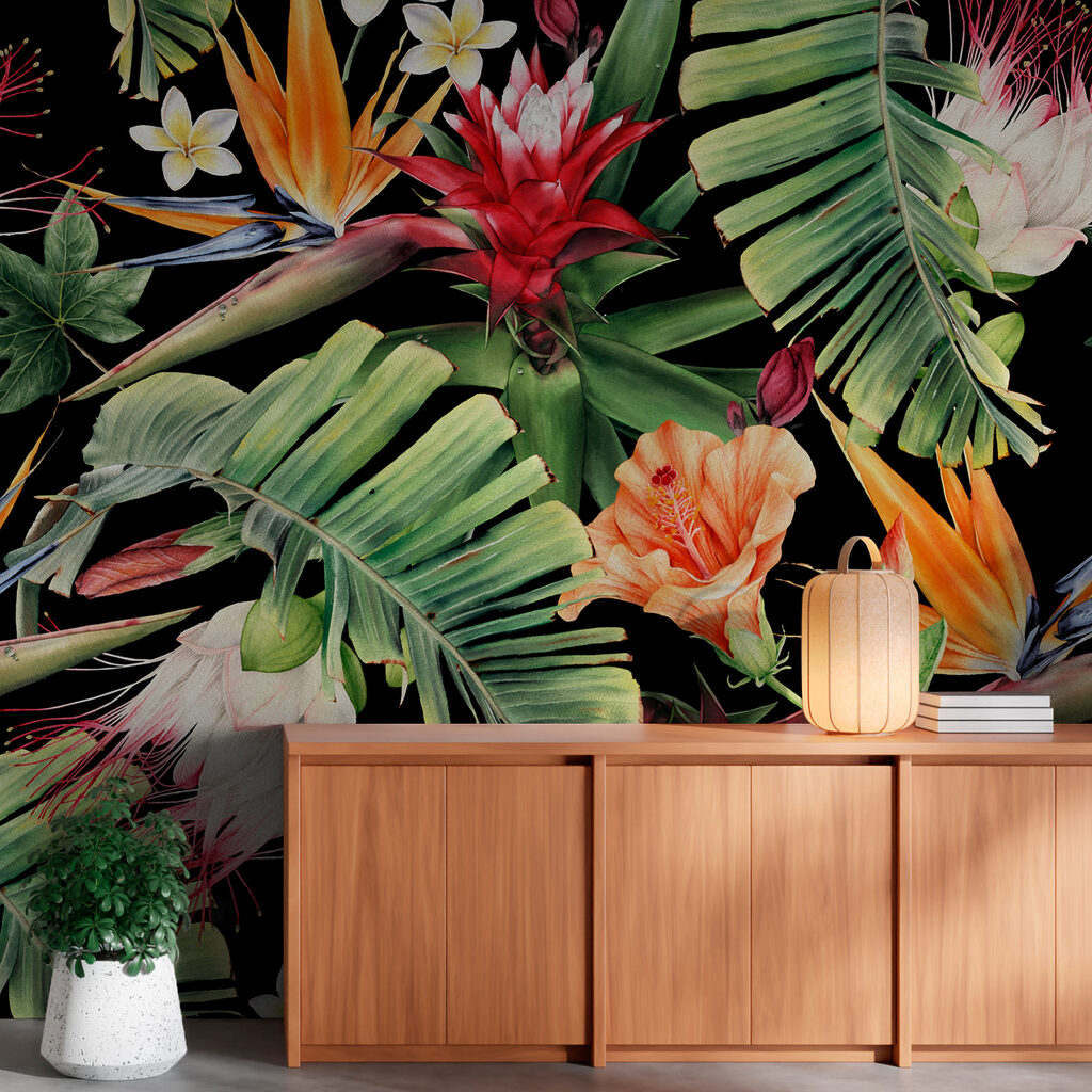 Tropische bloemen op nachtzwart — interieur 5
