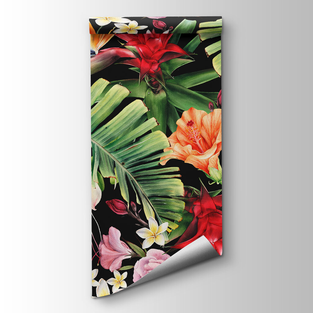 Tropische bloemen op nachtzwart — productweergave