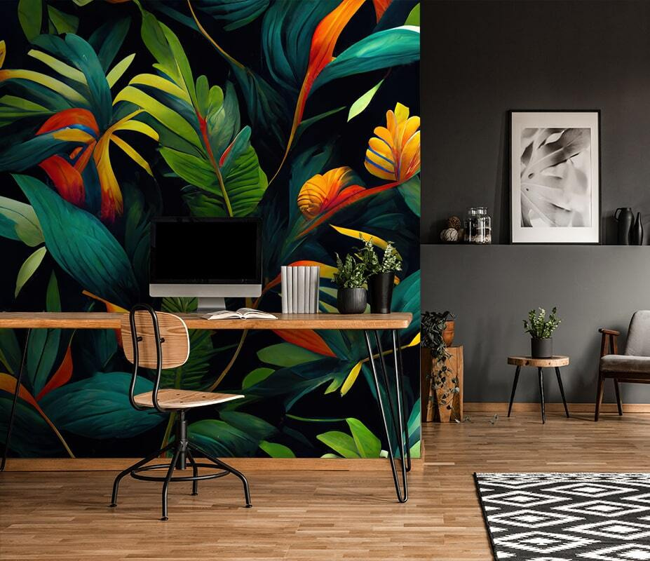 Warme bloemen op diepgroen — interieur 1