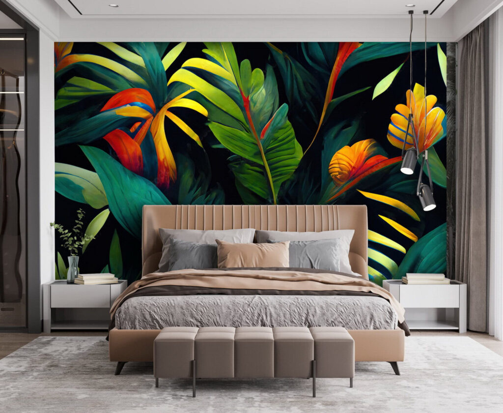 Warme bloemen op diepgroen — interieur 2
