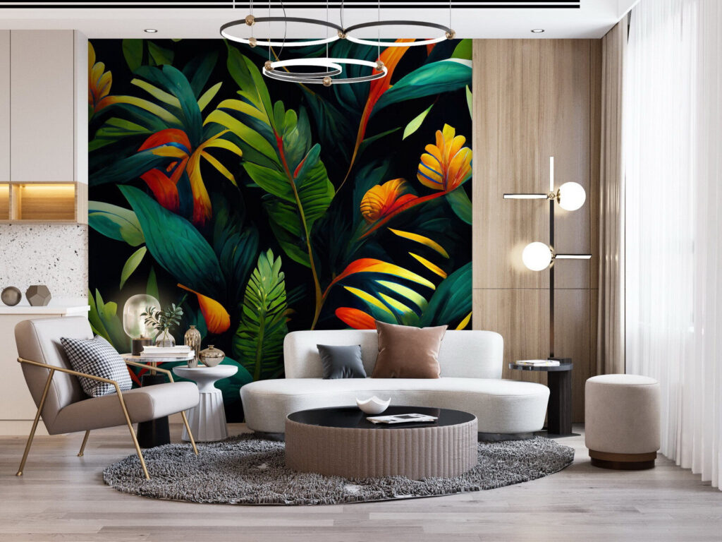 Warme bloemen op diepgroen — interieur 3