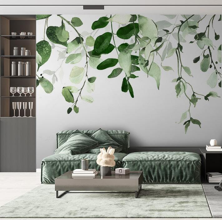 Hangende blaadjes tegen wit — interieur 1
