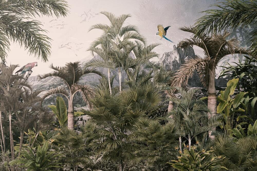 Vogels boven verre jungle — volledig ontwerp