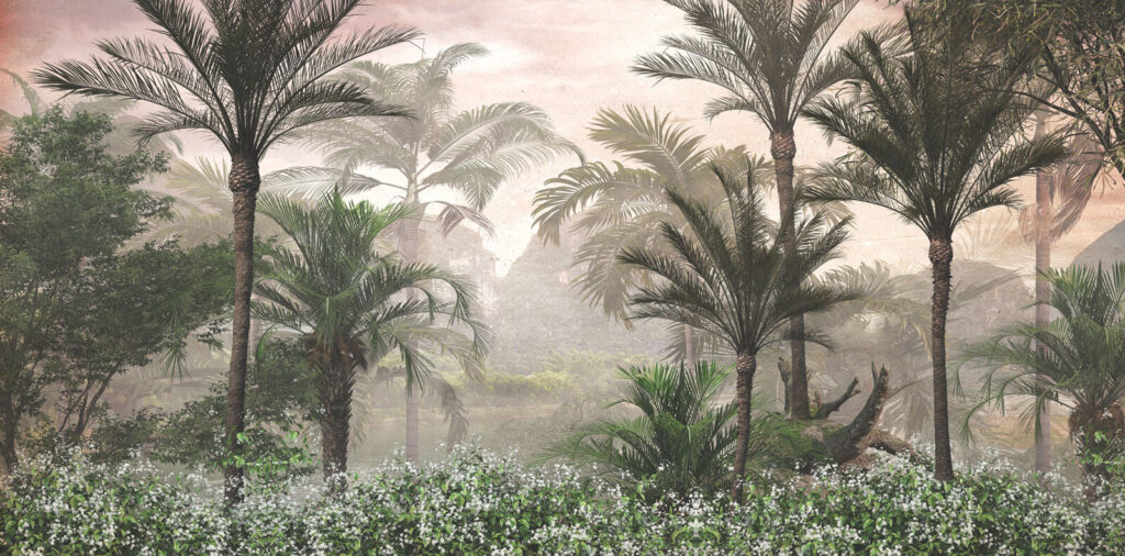 Palmen in geschilderde nevel — volledig ontwerp